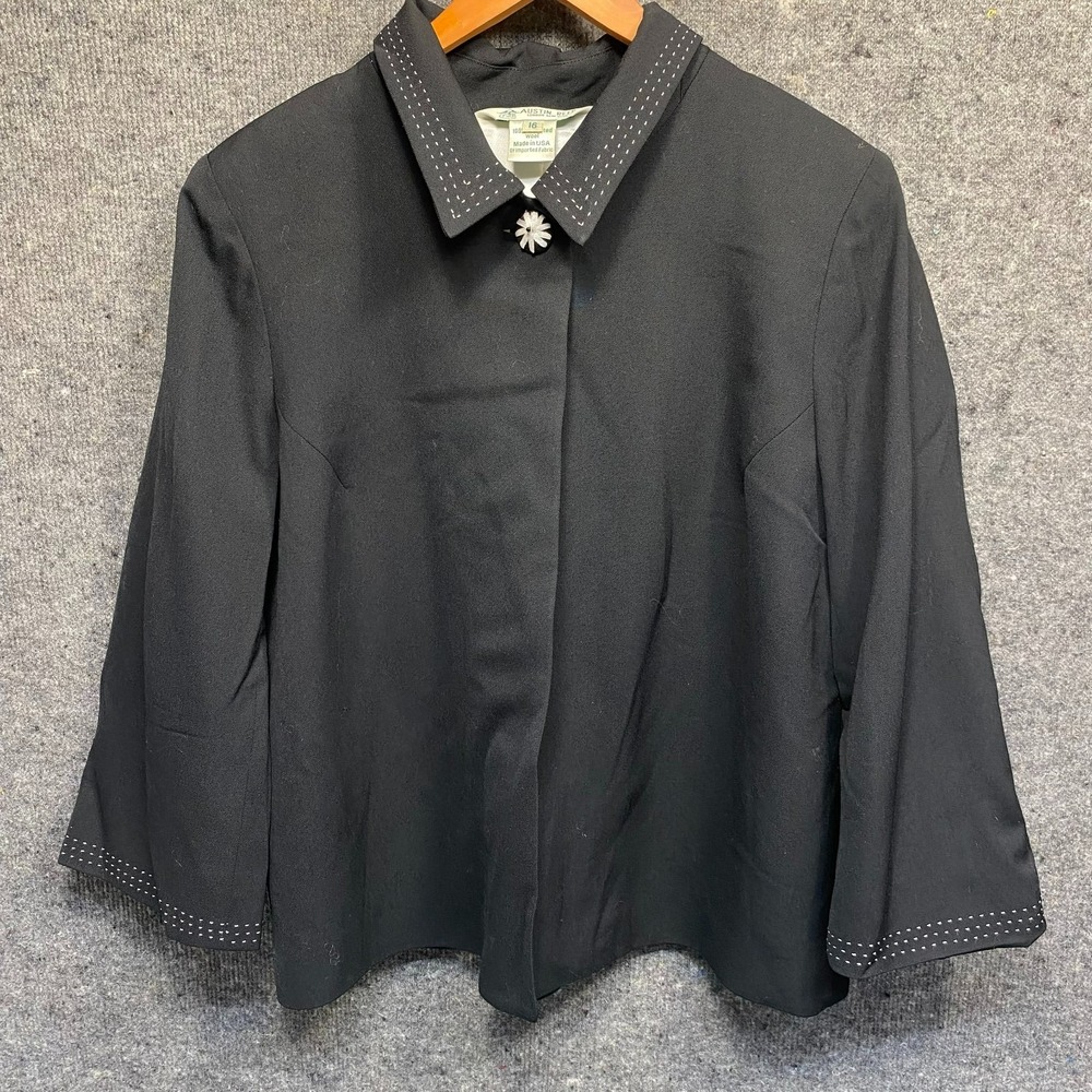 Vintage Austin Reed Petite Black Double Breasted Wool Blazer 16 Women's USA